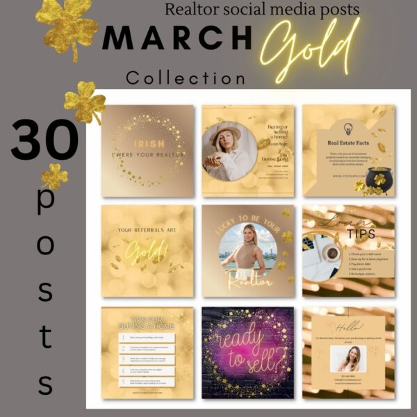 Luxury Gold Edition: 30 Days of St. Patrick’s Day & March Social Media Posts | Fully Editable Templates