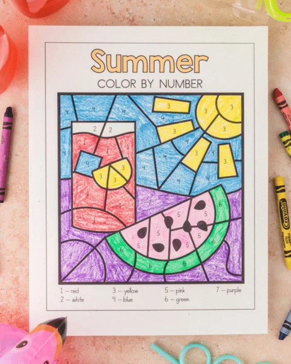 Summer Color by Number Printable Set – 6 Fun Pages for Kids | Instant Download - Image 3