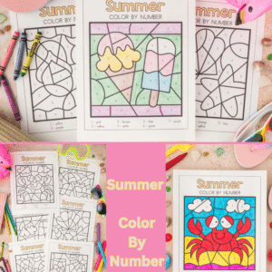 Summer Color by Number Printable Set – 6 Fun Pages for Kids | Instant Download