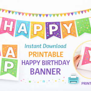 Printable Happy Birthday Banner – Instant Download PDF