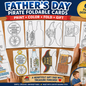 Pirate Father's Day Printable Foldable Cards | Father's Day Coloring Cards for Kids | Instant PDF Download
