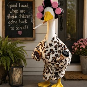 Leopard Porch Goose Robe Outfit with Rollers, Coffee & Accessories