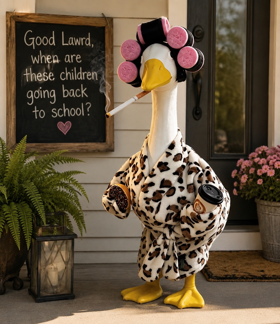 Leopard Porch Goose Robe Outfit with Rollers, Coffee & Accessories